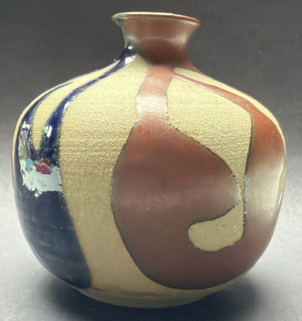 Mid Century OMC Japan Pottery Weed Pot Vase Mini Glazed Abstract Stripes